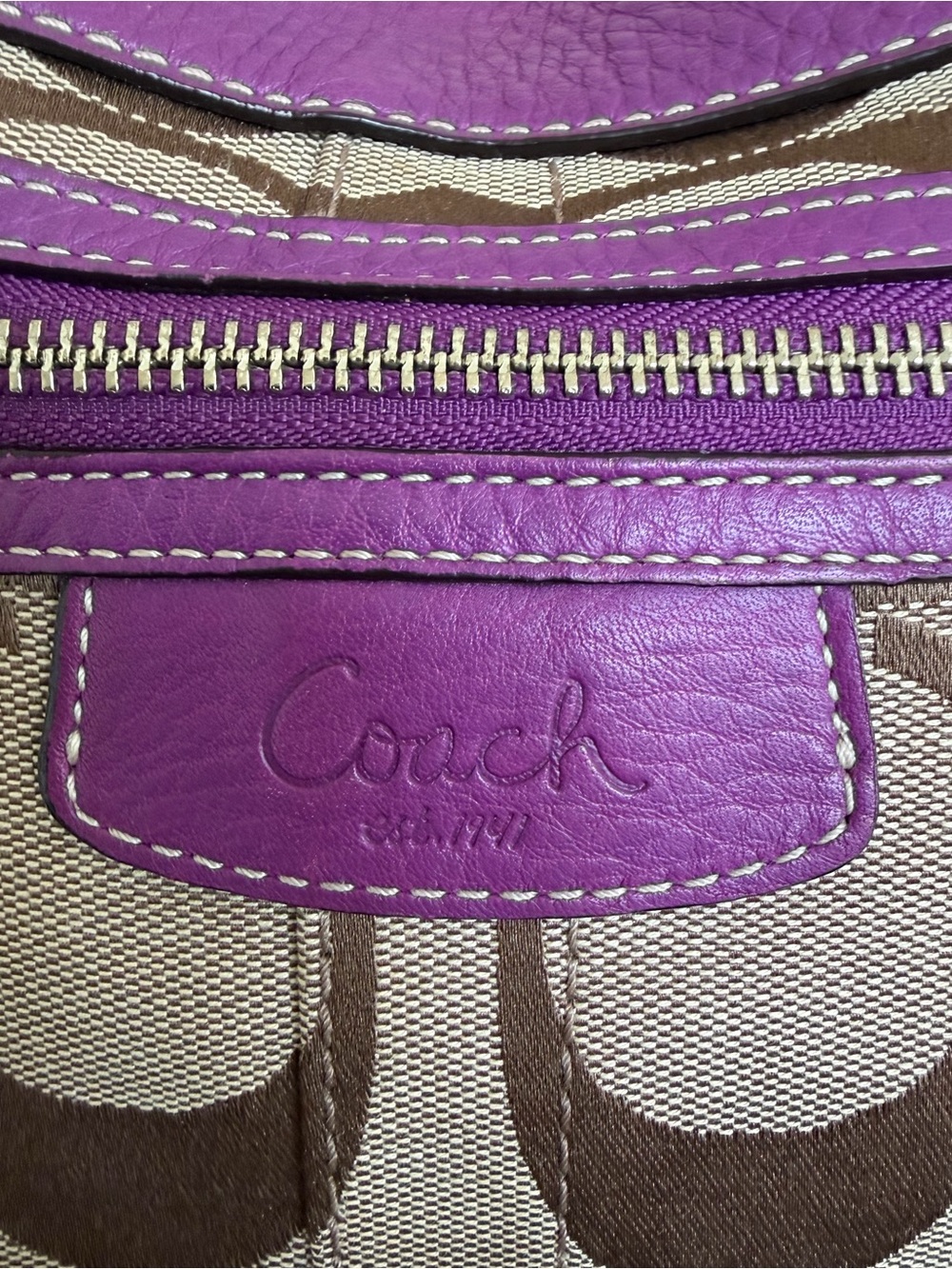 Coach Penelope Signature Shopper 14422 Khaki Berry Shoulder Tote - Picture 6 of 16